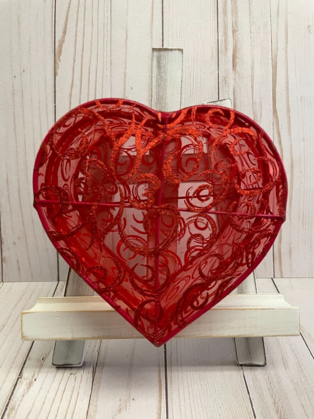 Red Sheer Valentines Day Heart Gift Storage Craft Candy Large 6 x 6 x 3 NEW